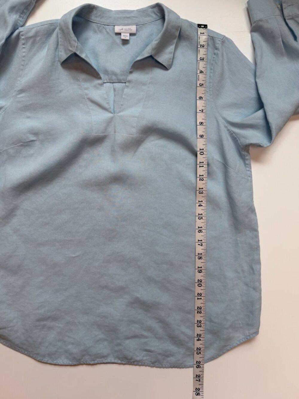 J. JILL Light Blue Linen Popover Collared V-Neck Top Size M - Picture 7 of 8
